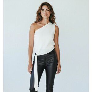 Krisa White One Shoulder Tie Top  - Size M